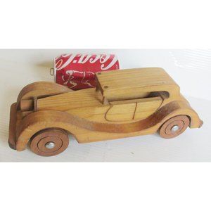11" Retro Wood Auto Car w/ Rolling Wheels